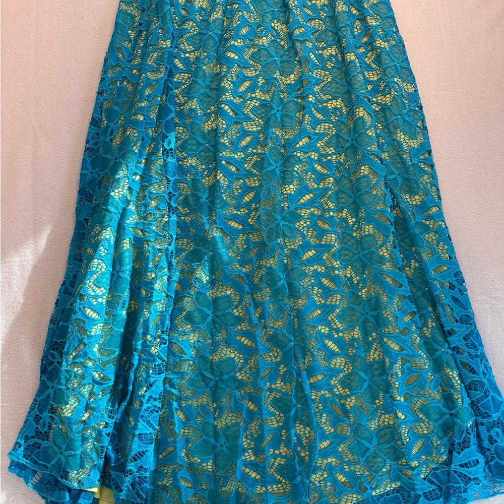 LuLaRoe Teal and Yellow Lace Maxi Skirt - Picture 2 of 7
